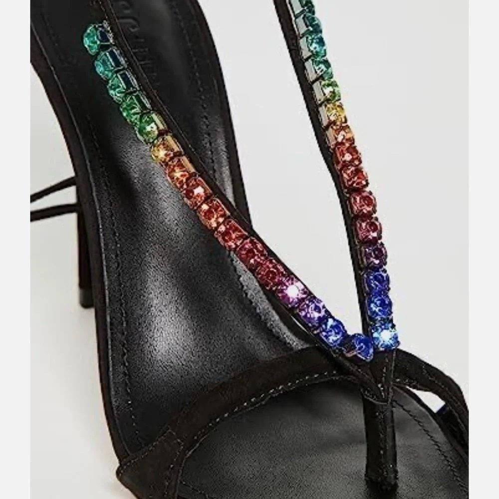 NEW Schutz Vikki Crystals Black Lace Up Open Toe High Heel Sandals SIZE 7